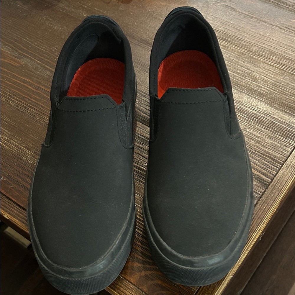 Shoes For Crews Black Slip-Ons with Red Accent